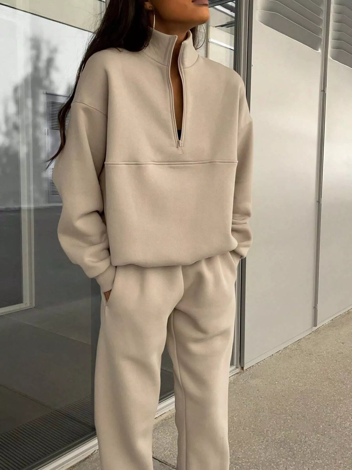Half Zip Sweatshirt and Pants Set