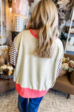 Color Block Striped Patchwork Dolman Slit Sweatshirt