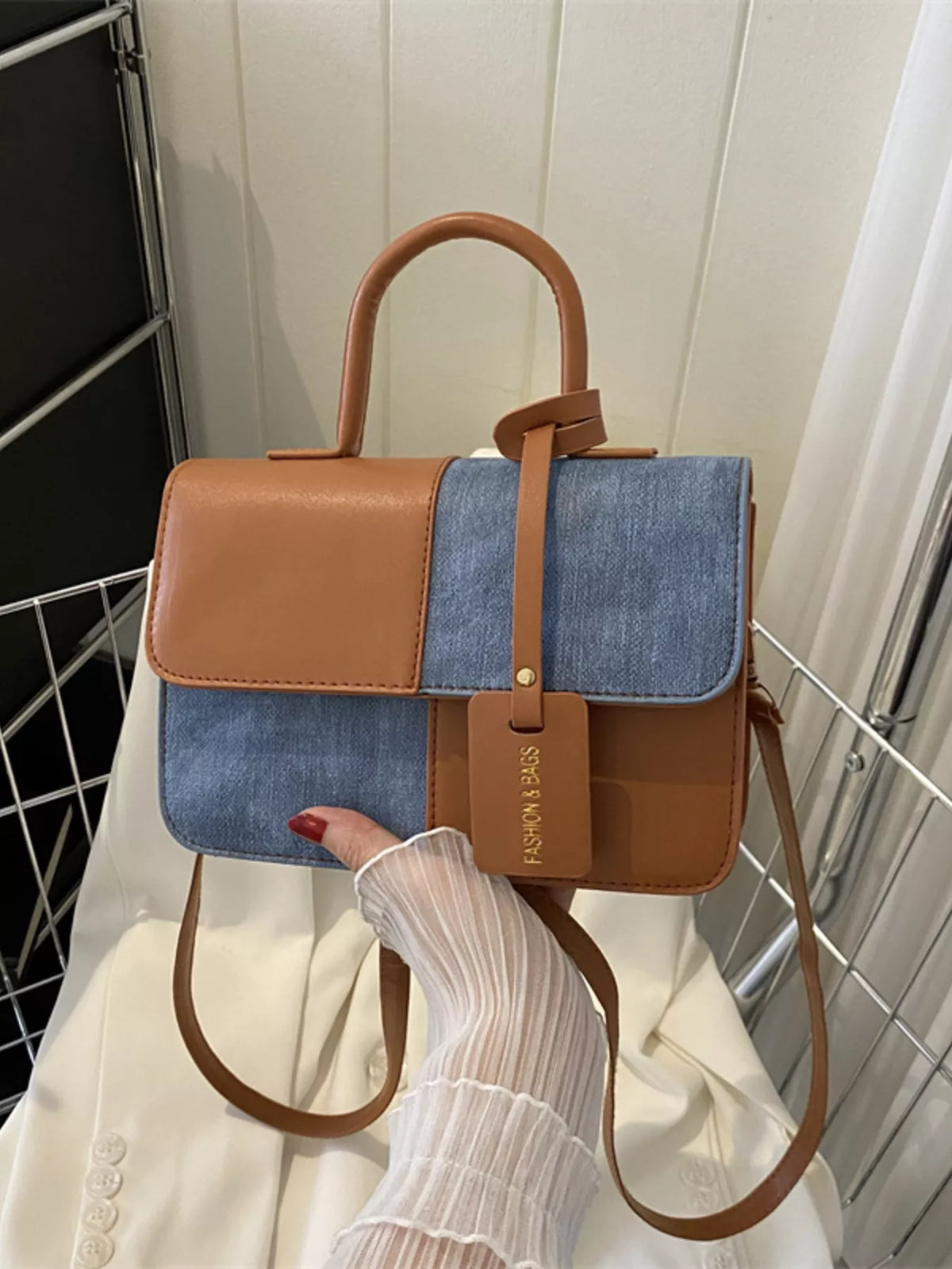 Two-Tone PU Leather Crossbody Bag