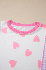Heart Pattern Colorblock Ribbed Detail Side Slit Top