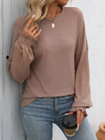 Ribbed Knit Ruffle Cuff T-Shirt