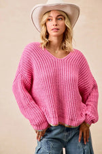 BiBi V-Neck Sweater with Colorful Trim