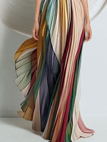 Striped Pleated Strapless Maxi Dress