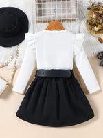 Children's Ruffle Sleeve Top & Pleated Skirt Set with Hat and Belt
