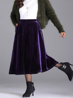 Plus Size Elegant Velvet A-Line Midi Skirt
