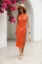 Cutout Openwork Round Neck Sleeveless Cover-Up - Ladyez