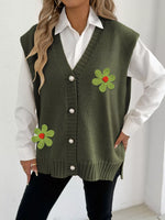 Flower V-Neck Sleeveless Cardigan