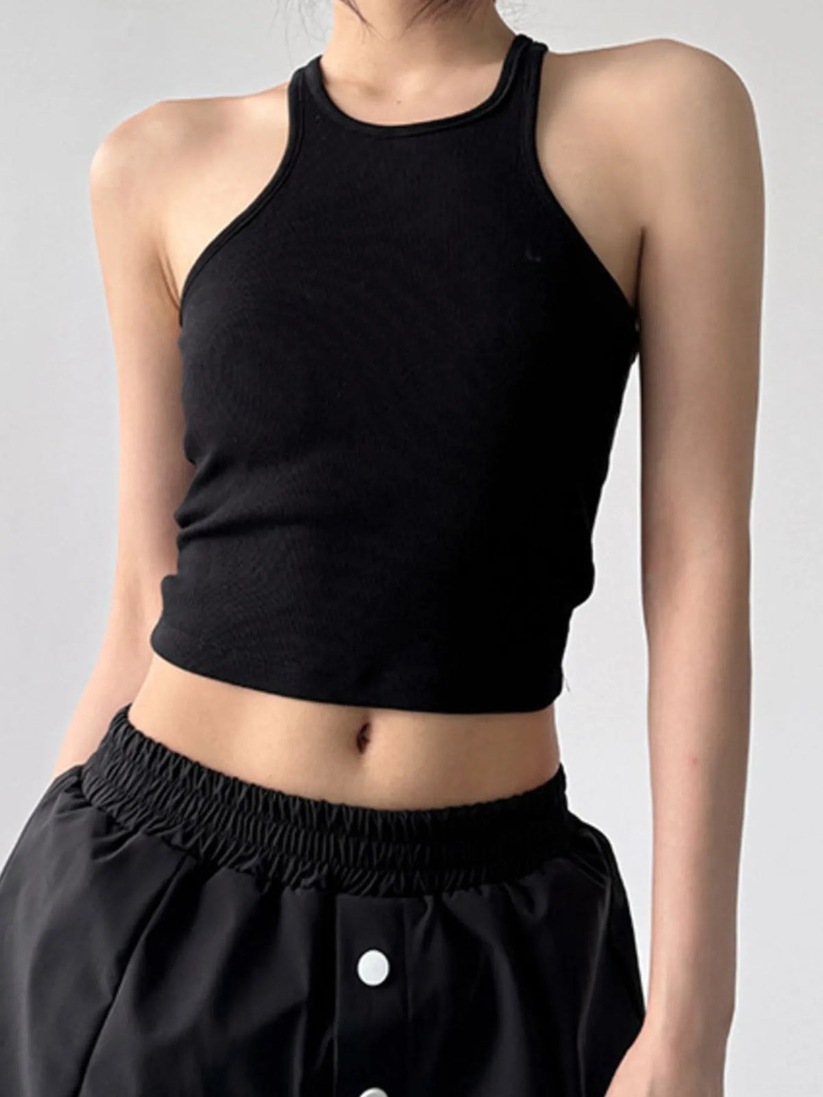 Ribbed Round Neck Crop Tank Top - Ladyez