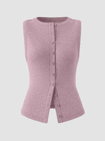 Ribbed Button-Front Sleeveless Tank