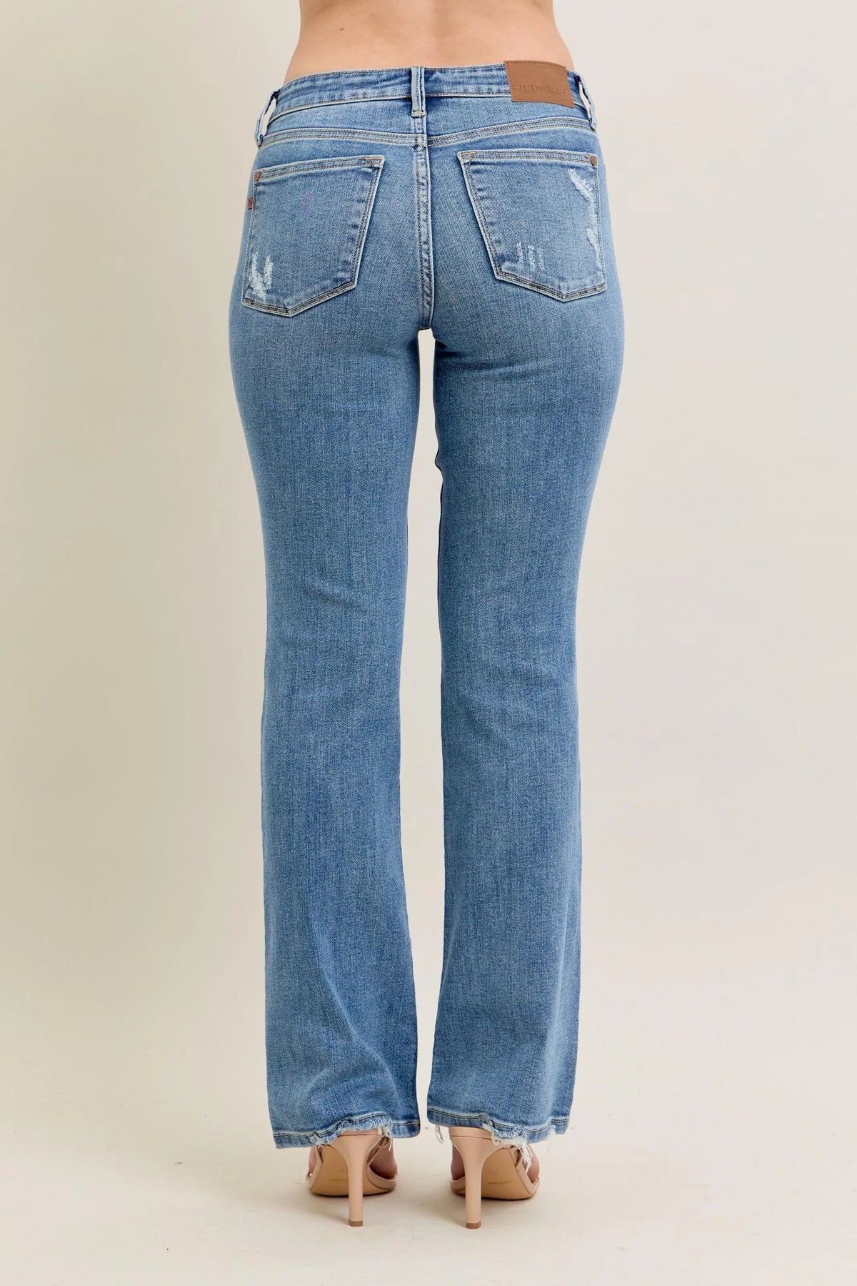Judy Blue Full Size Mid Rise Wash Destroy Hem Bootcut Jeans Plus Size - Ladyez