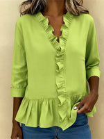 Full Size Ruffled V-Neck Long Sleeve Blouse Plus Size