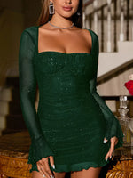 Ruched Glitter Bodycon Mini Dress