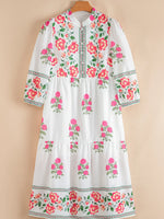 Floral Print Half Button Mandarin Neck 3/4 Sleeve Maxi Dress