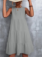 Tiered Round Neck Sleeveless Mini Tank Dress - Ladyez