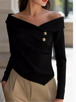 Off-Shoulder Button Decor Blouse