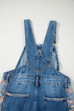 Vintage Rose Printed Pleated Loose Denim Overall
