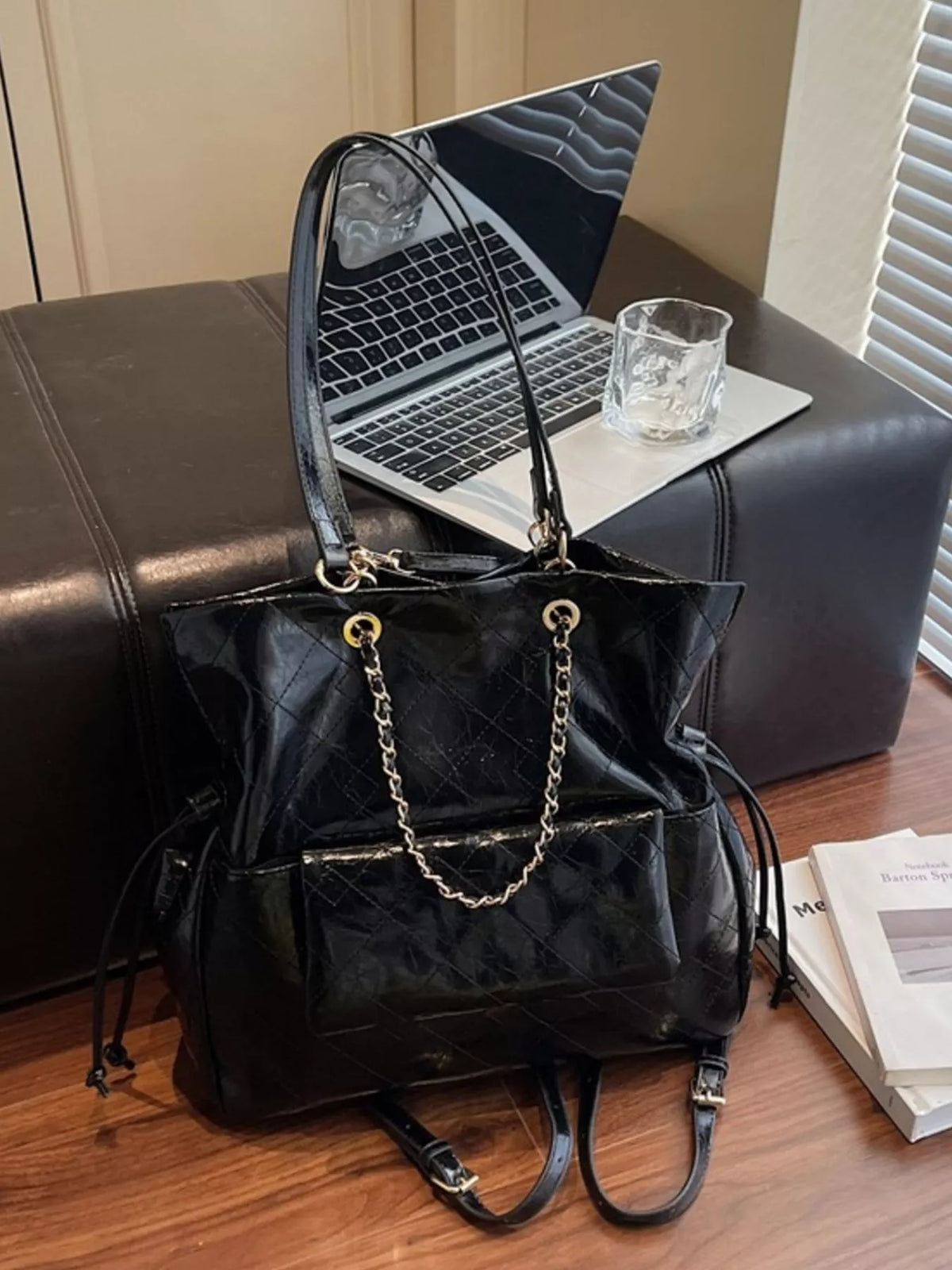 Quilted Chain Decor Backpack Bag