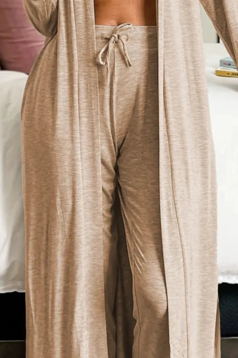 Open Front Long Sleeve Cardigan and Pants Lounge Set - Ladyez