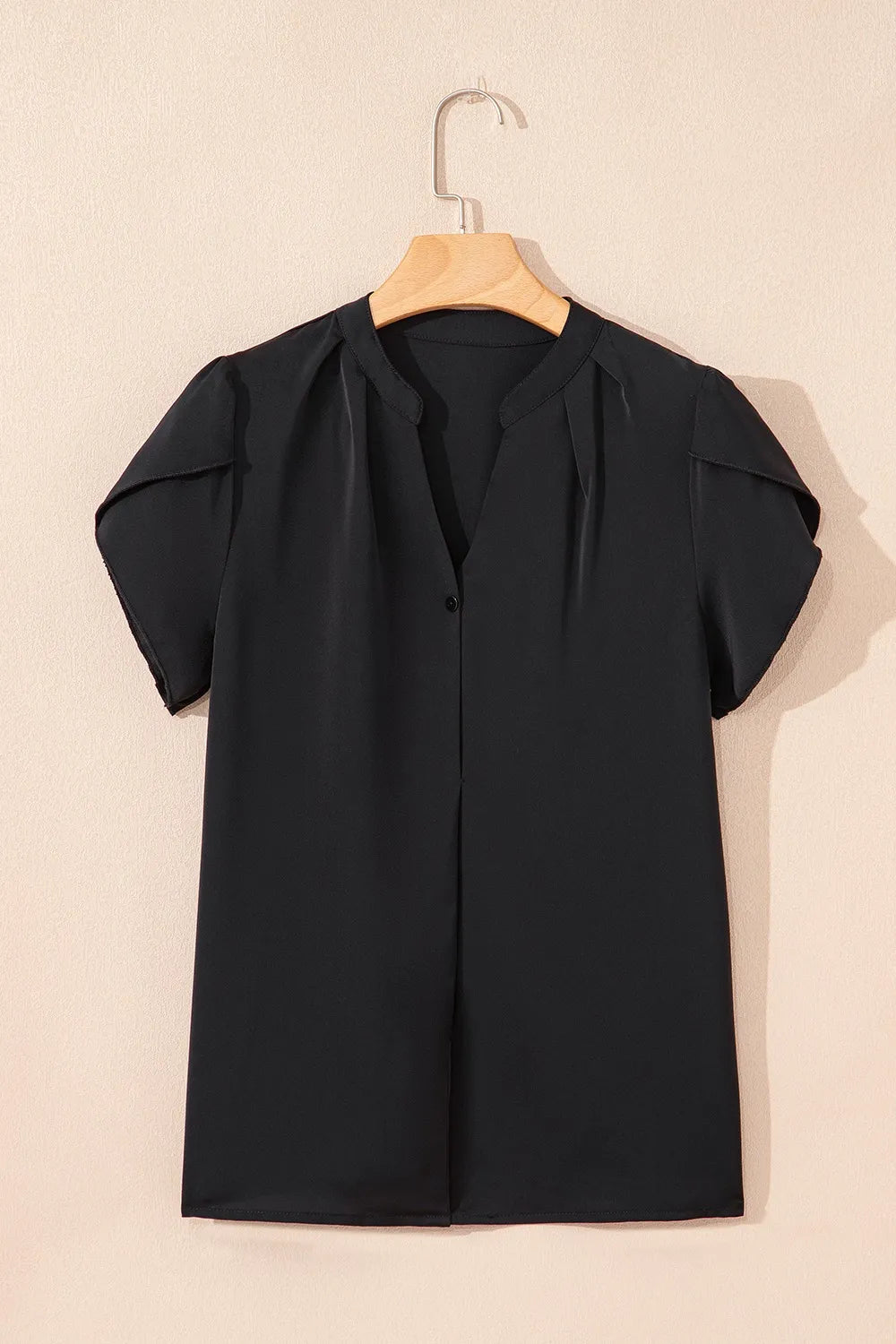 Short Sleeve Notched Blouse - Ladyez
