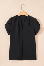 Short Sleeve Notched Blouse - Ladyez