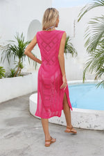 Angel Wings Openwork Slit V-Neck Sleeveless Cover Up - Ladyez