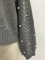 Pearl-Embellished Mock Neck Sweater