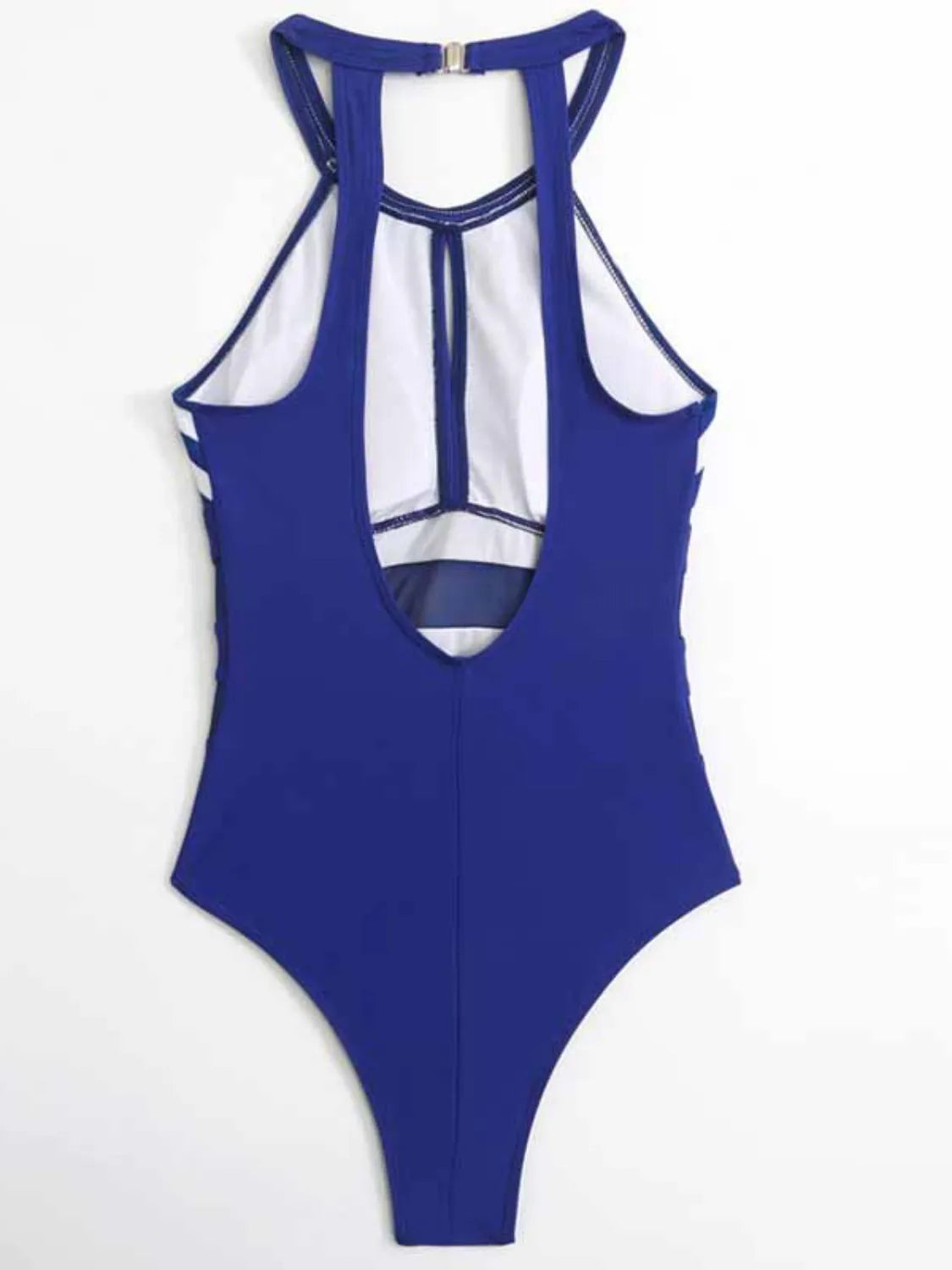 Mesh Detail Backless Striped One-Piece Swimsuit - Ladyez