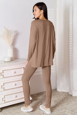 Basic Bae Full Size V-Neck Soft Rayon Long Sleeve Top and Pants Lounge Set - Ladyez