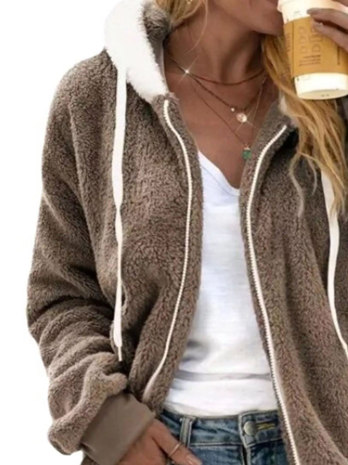 Full Size Cozy Fleece Zip-Up Hooded Jacket Plus Size
