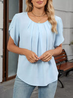 Elegant Pleated Flowy Short Sleeve Blouse