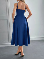Square Neck Wide Strap Midi Dress - Ladyez