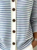 Full Size Striped Button-Down Knit Cardigan Plus Size