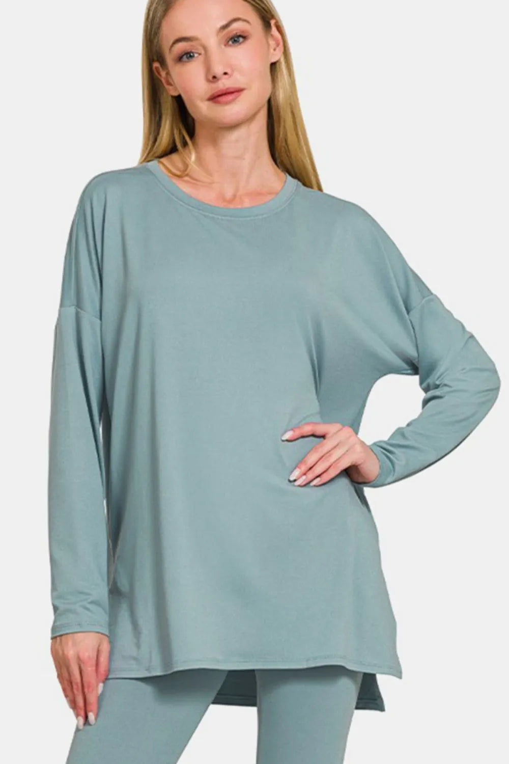 Zenana Full Size Brushed Microfiber Top and Leggings Lounge Set - Ladyez