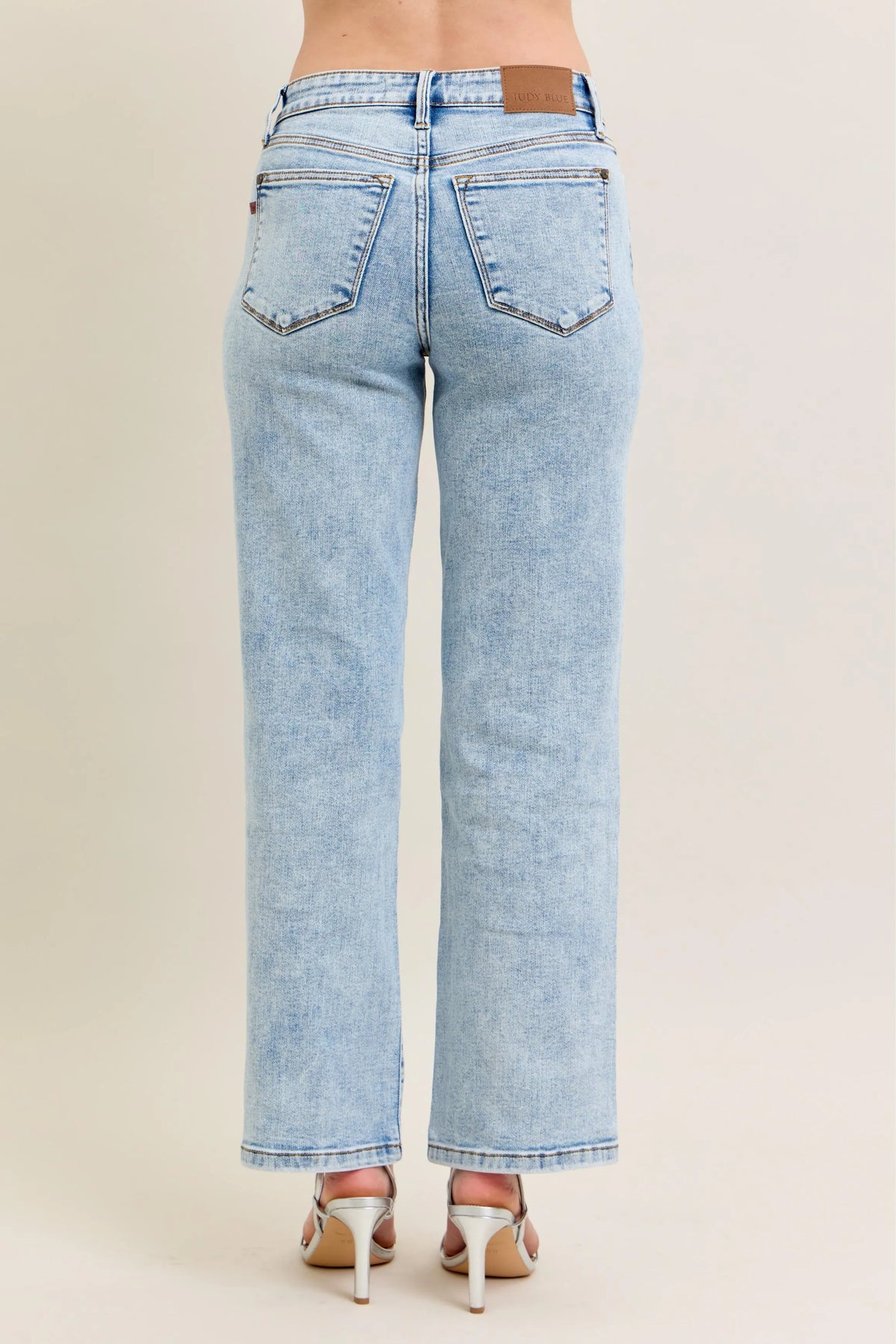 Judy Blue Full Size High Waist Stone Wash Straight Jeans Plus Size - Ladyez