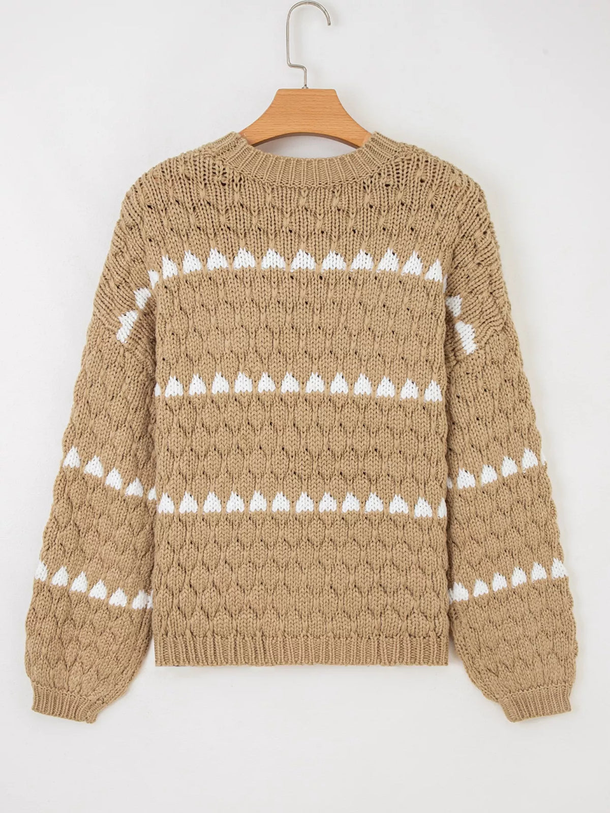 Contrast Detail Textured Knit Puff Sleeve Baggy Sweater