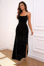 Sequin Backless Split Maxi Dress - Ladyez