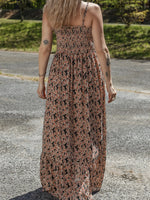Printed Smocked Bodice Maxi Dress - Ladyez