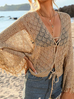 Crochet Knit Tie Front Cover-Up