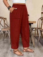 Plus Size High-Waisted Elastic Waist Pants with Pockets