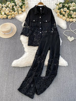 Lace Patchwork Shacket and Pants Set