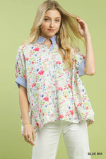 Umgee Jacquard Floral Print Button-Down Shirt