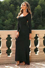 Square Neck Long Sleeve Dress - Ladyez