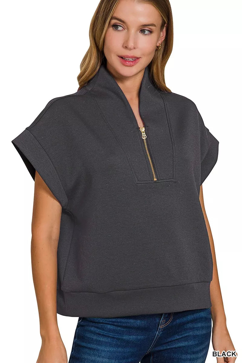 Zenana Scuba High Neck Half Zip Top