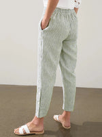 Full Size Striped Side Button Detail Pants Plus Size
