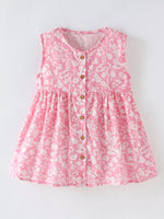 Children's Floral Print Button-Front Casual Dress