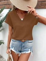 Textured Solid Color Short Sleeve Top