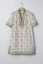 Multicolour Boho Geometric Flower Print Short Sleeve Loose Mini Dress