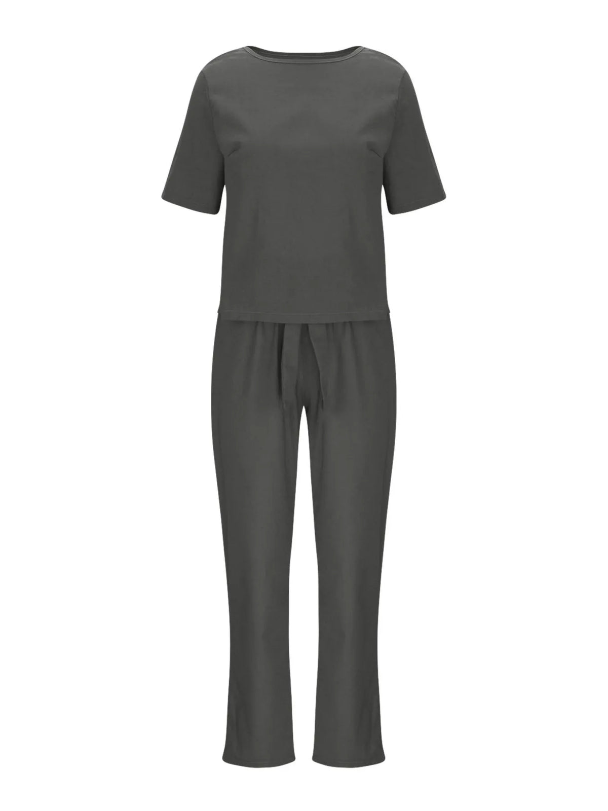 Full Size Round Neck Short Sleeve Top and Pants Set Plus Size