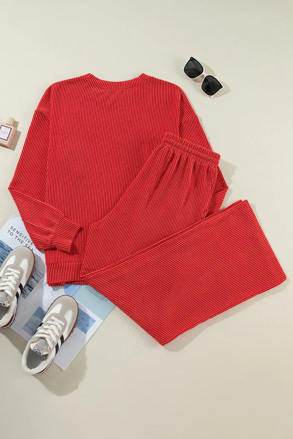 JOLLY Round Neck Long Sleeve Top and Pants Lounge Set - Ladyez