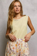 POL Ribbed Round Neck Tank with Lace Trim
